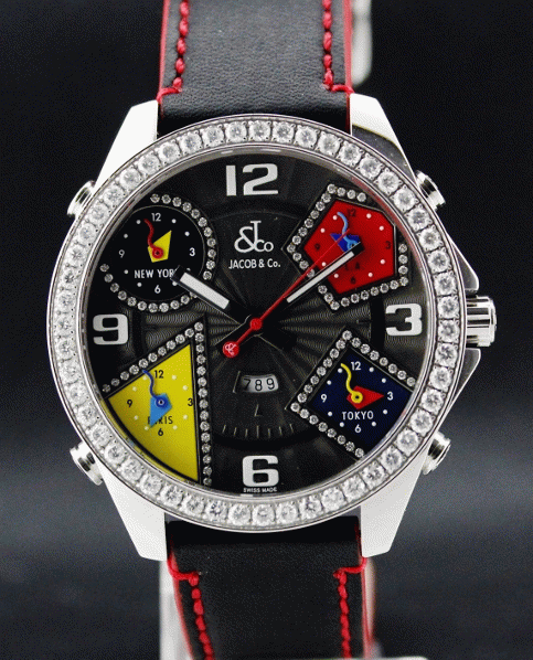 (image for) Jacob & Co Swiss Made Quartz Unisex Five Time Zone Diamond Watch