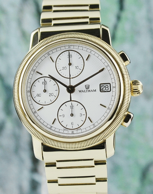 (image for) A FINE WALTHAM 18K YELLOW GOLD CHRONOGRAPH AUTOMATIC WATCH