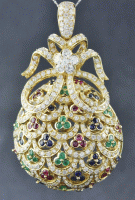 (image for) A 18K YELLOW GOLD DIAMOND RUBY SAPPHIRE & EMERALD PENDENT