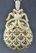 (image for) A 18K YELLOW GOLD DIAMOND RUBY SAPPHIRE & EMERALD PENDENT