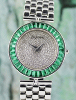 (image for) A 100% ORIGINAL DELANEAU 18K YWHITE GOLD DIAMOND AND EMERALD WATCH