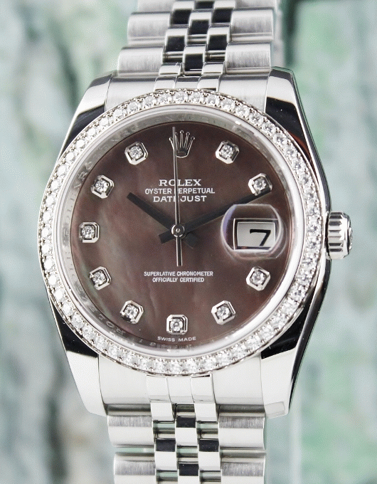 (image for) A ROLEX MEN SIZE OYSTER PERPETUAL DATEJUST / ORIGINAL DIAMOND BEZEL / 116244 / CERT
